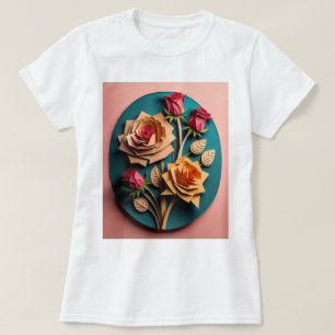 Camiseta de diseño de arte de papel 3D para rosas
