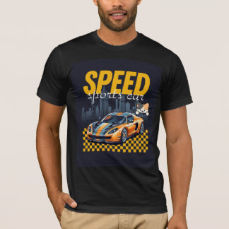 Camiseta de diseño de coche deportivo y gato lindo