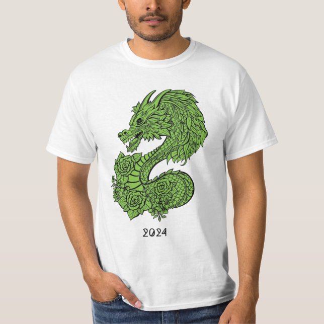 camiseta de diseño de dragón de madera verde (Anverso)