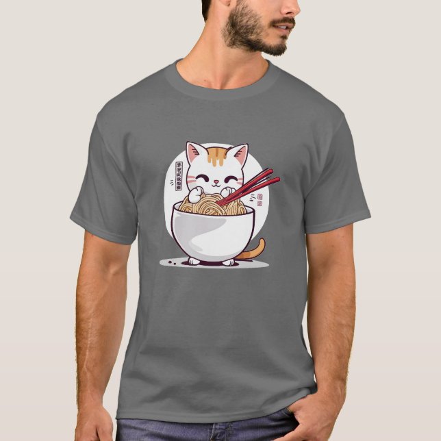 Camiseta de diseño de fideos para consumo de gato  (Anverso)