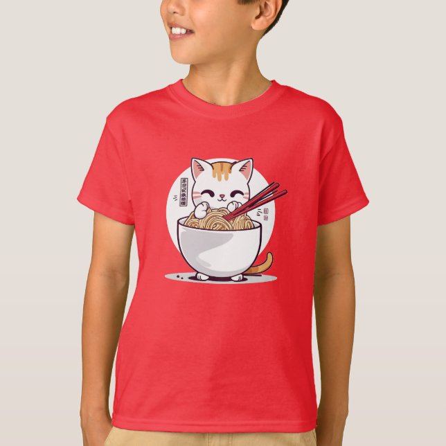 Camiseta de diseño de fideos para consumo de gato  (Anverso)