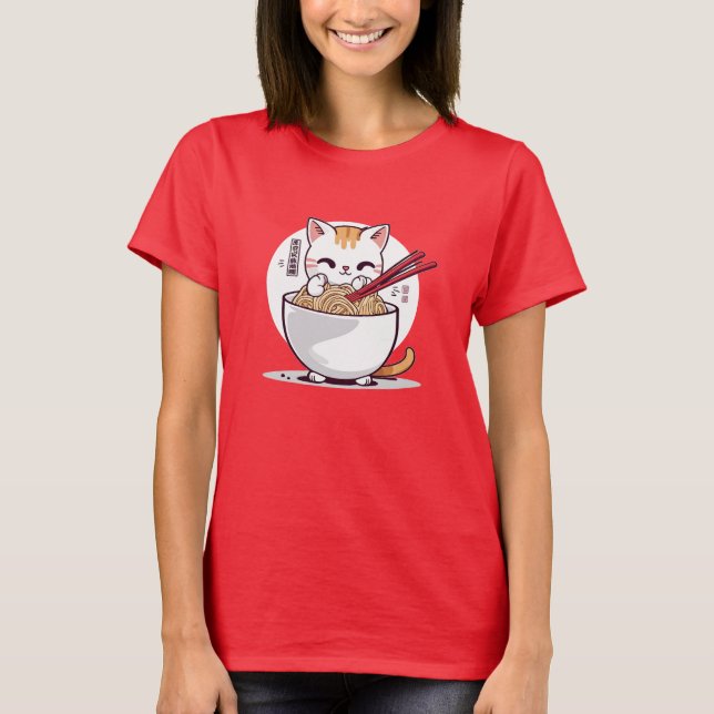 Camiseta de diseño de fideos para consumo de gato  (Anverso)