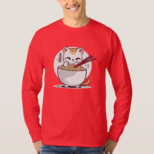 Camiseta de diseño de fideos para consumo de gato  (Anverso)