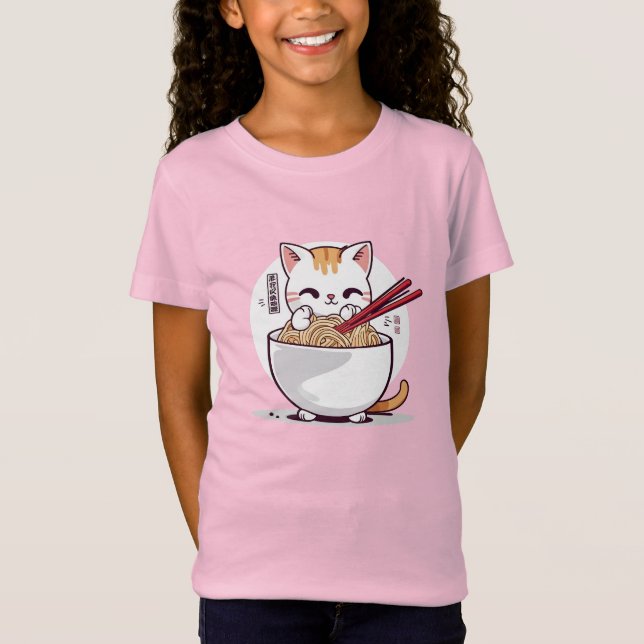 Camiseta de diseño de fideos para consumo de gato  (Anverso)