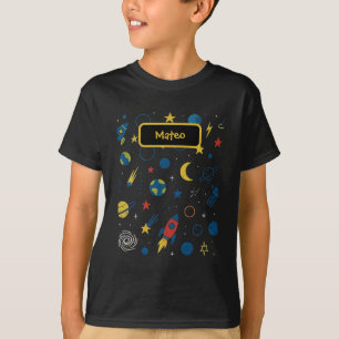 Camiseta de diseño de galaxia con cohete y estrell