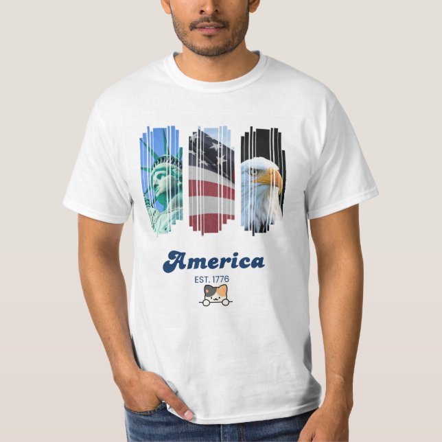 Camiseta de diseño de gato y América (Anverso)