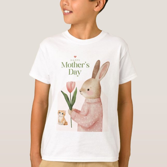Camiseta de diseño de gato y conejo (Anverso)
