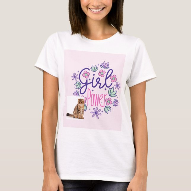 camiseta de diseño de gato y flor (Anverso)