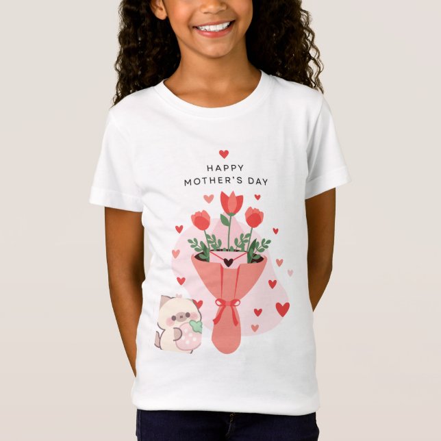 Camiseta de diseño de gato y flores (Anverso)
