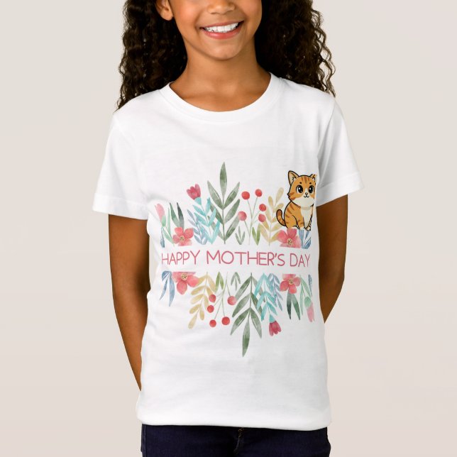 camiseta de diseño de gato y flores (Anverso)