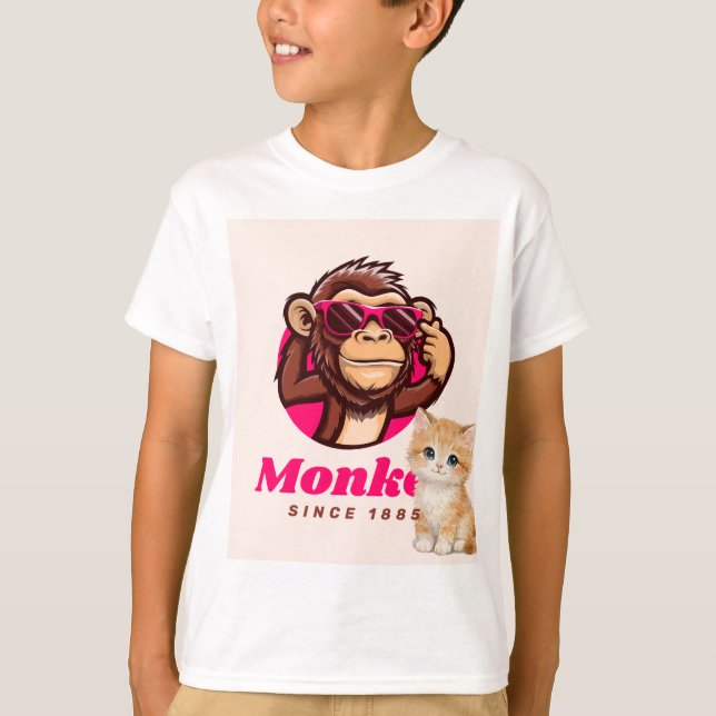 Camiseta de diseño de gato y mono  (Anverso)