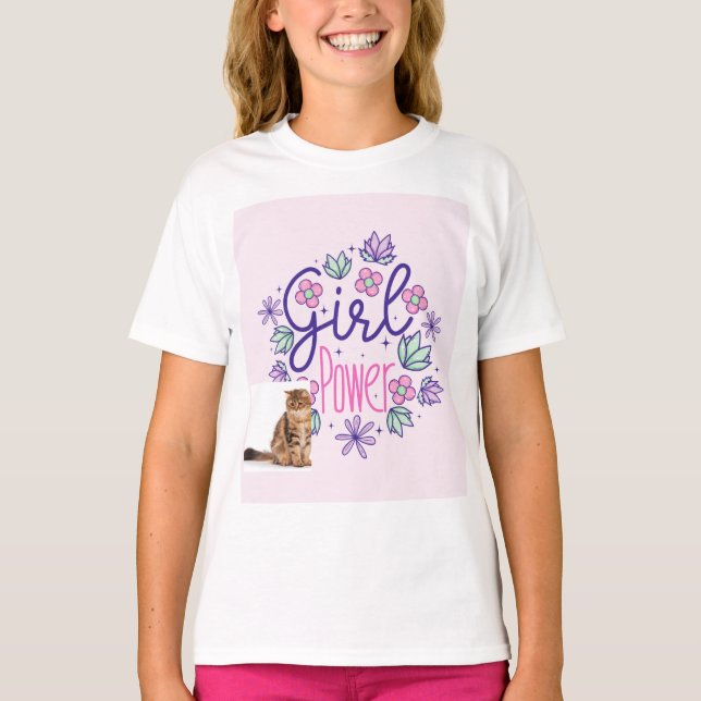 camiseta de diseño de gato y poder de niña (Anverso)