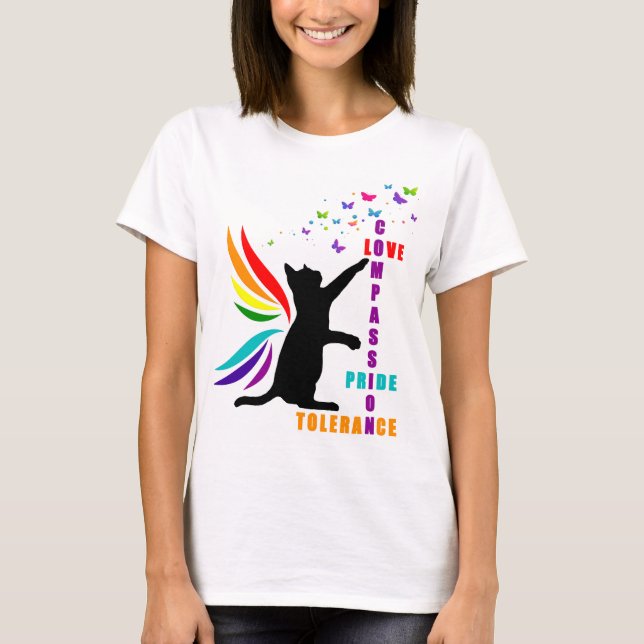 Camiseta de diseño de gatos y mariposa del orgullo (Anverso)