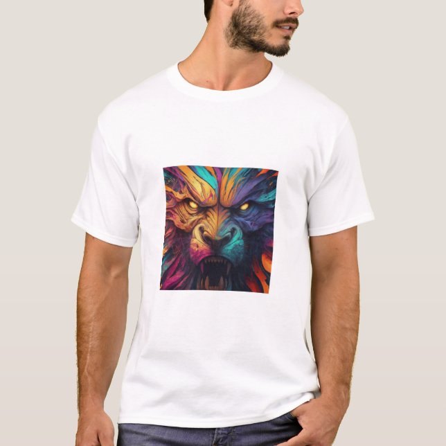 Camiseta de diseño de lobo colorido y abstracto (Anverso)