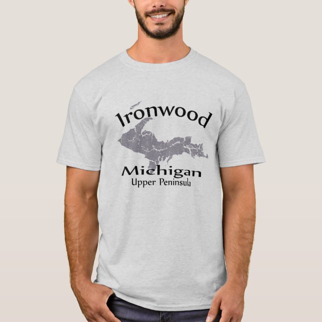 Camiseta de diseño de mapa de Michigan de Ironwood (Anverso)