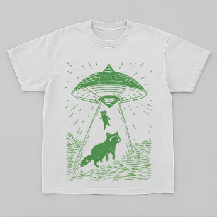 Camiseta de diseño de mapache OVNI del bosque cósm