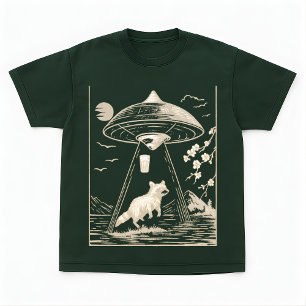 Camiseta de diseño de mapache OVNI del bosque cósm