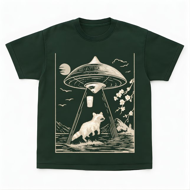 Camiseta de diseño de mapache OVNI del bosque cósm (Subido por el creador)