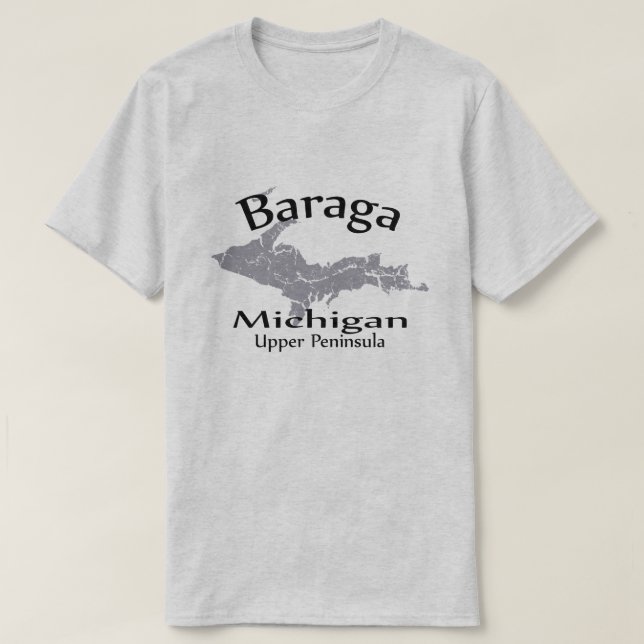 Camiseta de diseño del Mapa de Baraga Michigan (Diseño del anverso)