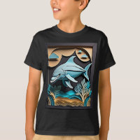 Camiseta de diseño delfines de papel 3D