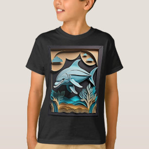 Camiseta de diseño delfines de papel 3D