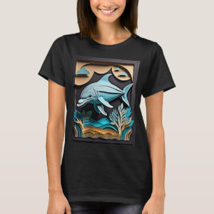 Camiseta de diseño delfines de papel 3D