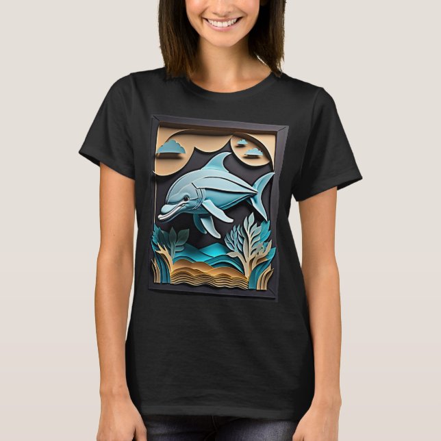 Camiseta de diseño delfines de papel 3D (Anverso)