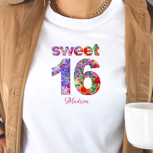 Camiseta de diseño floral de fiesta de 16 años dul