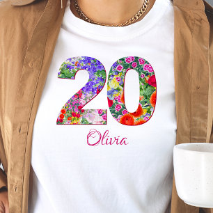Camiseta de diseño floral de fiesta de 20 años