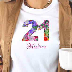 Camiseta de diseño floral de fiesta de 21 años