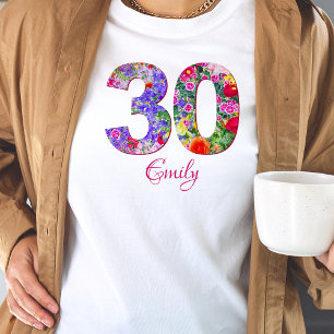 Camiseta de diseño floral de fiesta de 30 años