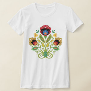 Camiseta de diseño floral oscuro de papel rojo pol