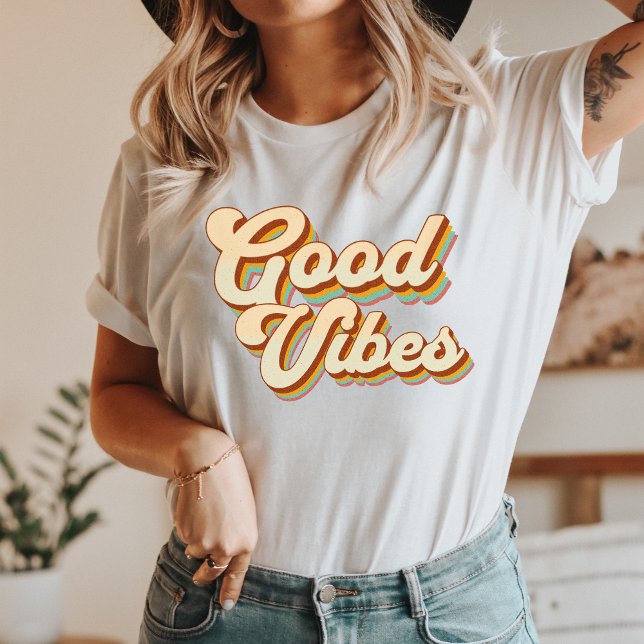 Camiseta de diseño retro de los buenos vibes (Retro, Groovy, Vibrant colors, Funky designs, Positivity, Nostalgia, Good vibes, Beachwear, Friends,)