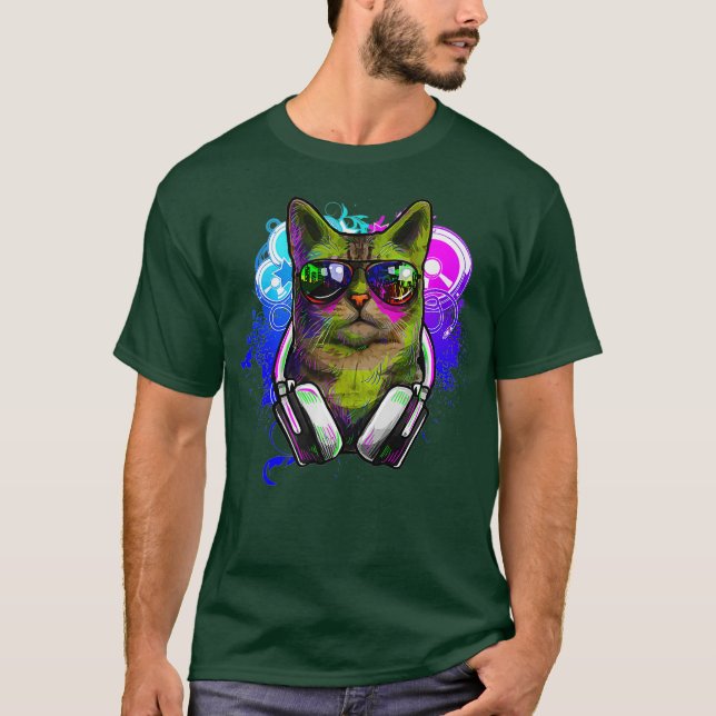 Camiseta de DJ Shirt Rave DJ Cat Shirt EDM Rave Sh (Anverso)