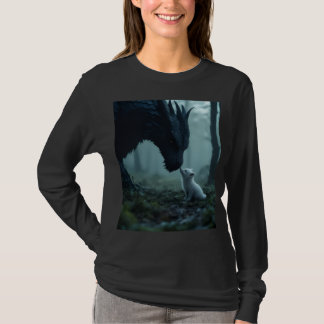 camiseta de dragón negro y cachorro blanco de mang