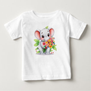 Camiseta de elefante adorable con ramo para bebé y