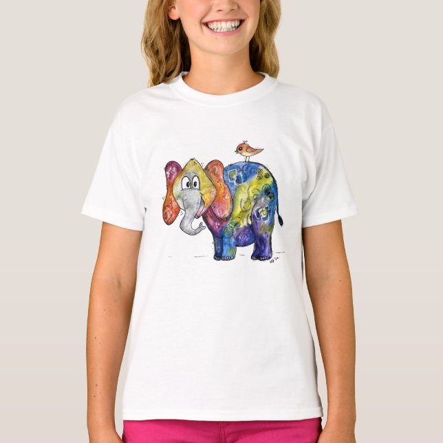 Camiseta de elefante alegre y colorida (Anverso)