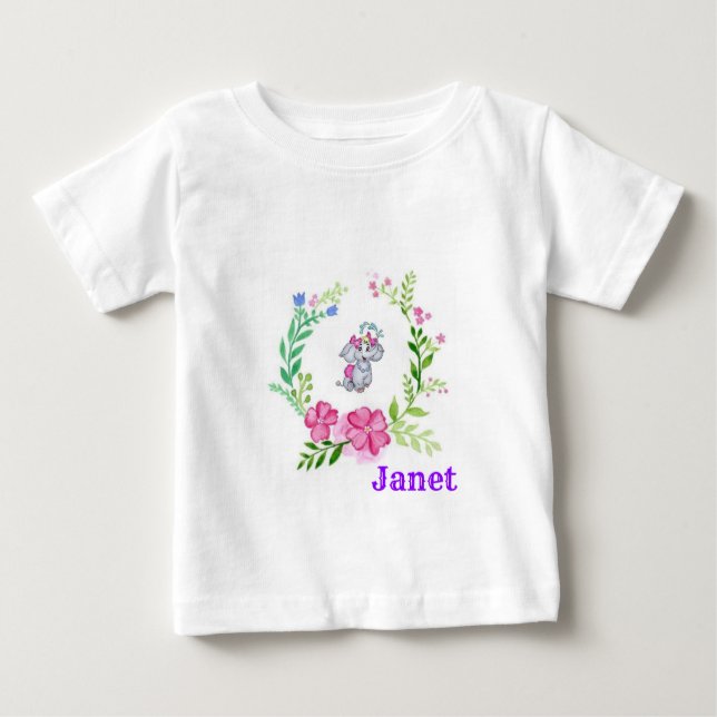Camiseta de elefante floral para lactantes (Anverso)