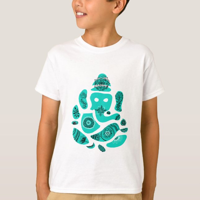 Camiseta de elefantes de Lord Ganesh, blanca (Anverso)