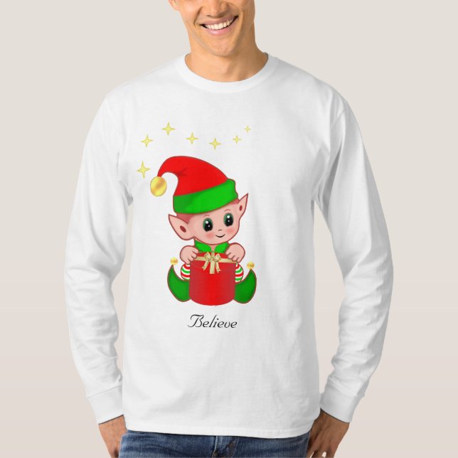 Camiseta de elfo de Navidad lindo con estrellas (Anverso)