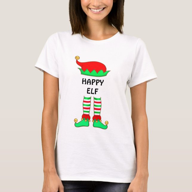 Camiseta de elfo feliz de Navidad moderna (Anverso)