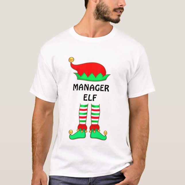 Camiseta de elfo gerente de Navidad moderna (Anverso)