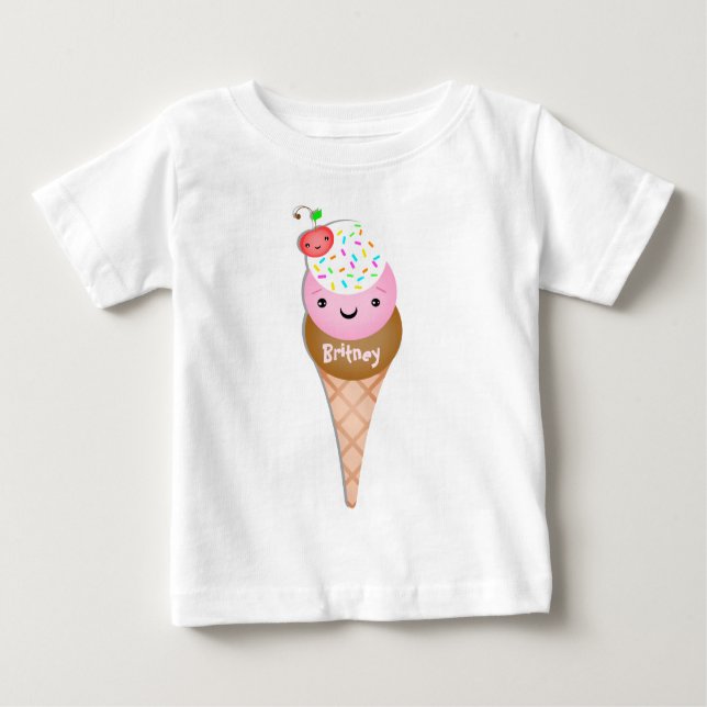 Camiseta de encargo del bebé del cono de helado (Anverso)