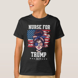 Camiseta de enfermera Trump 2025 con moño desorden