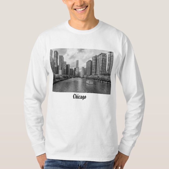 Camiseta De Escala De Grises Del Río Chicago Y Tru (Anverso)