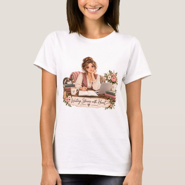 Camiseta de Escritor con Corazón que Escribe Histo (Anverso)