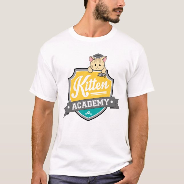 Camiseta de Escudo de la Academia de Gatitos (Blan (Anverso)