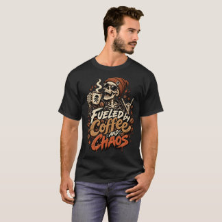 Camiseta de esqueleto alimentado por café y caos