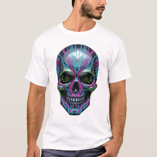 Camiseta de esqueleto cyberpunk – Cráneo de neón f