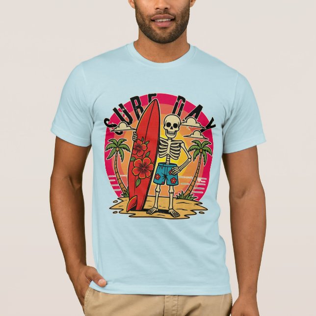 Camiseta de Esqueleto de Playa de Surf para Hombre (Anverso)